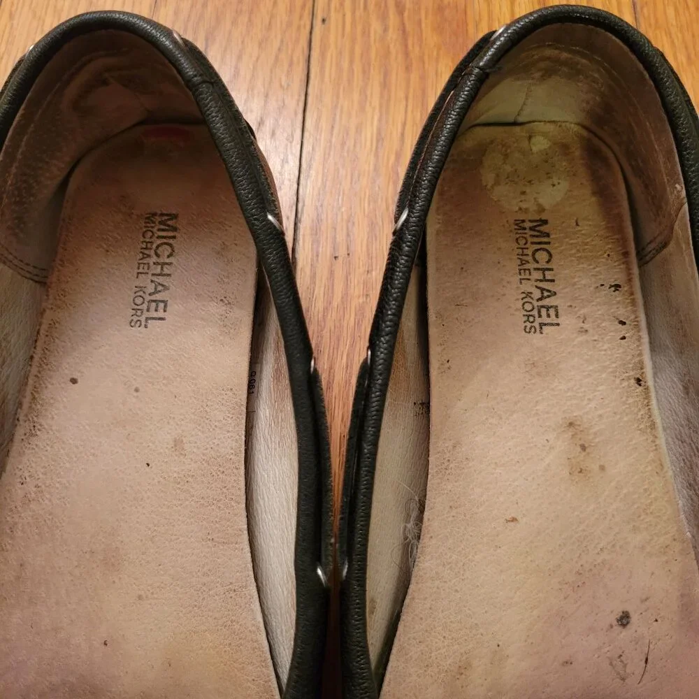 Michael Kors Black Leather Loafers Driving 8.5M Boat Shoes Moc‎ Toe AMBER
